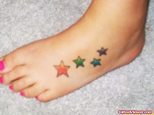 Best Colored Stars Foot Tattoo For Girls