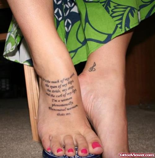 Girl With Quote Right Foot Tattoo