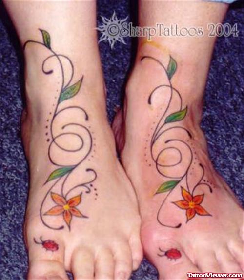 Best Colored Flowers Foot Tattoo