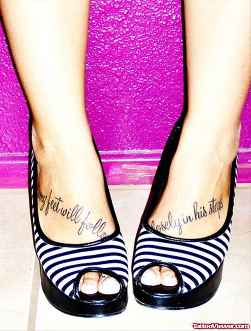 Lettering Feet Tattoos For Girls