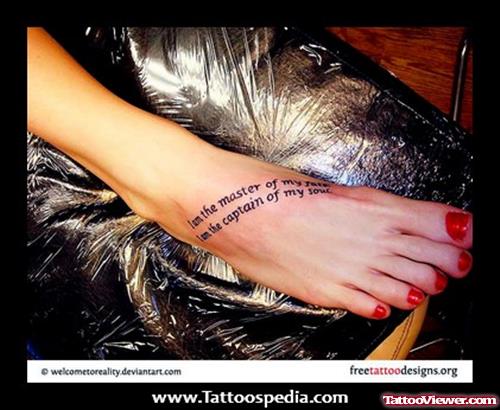 Amazing Quote Tattoo On Girl Right Foot
