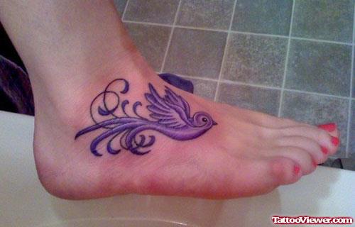 Purple Ink Flying Swallow Foot Tattoo