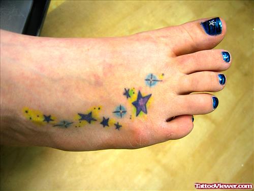Colored Stars Tattoos On Right Foot