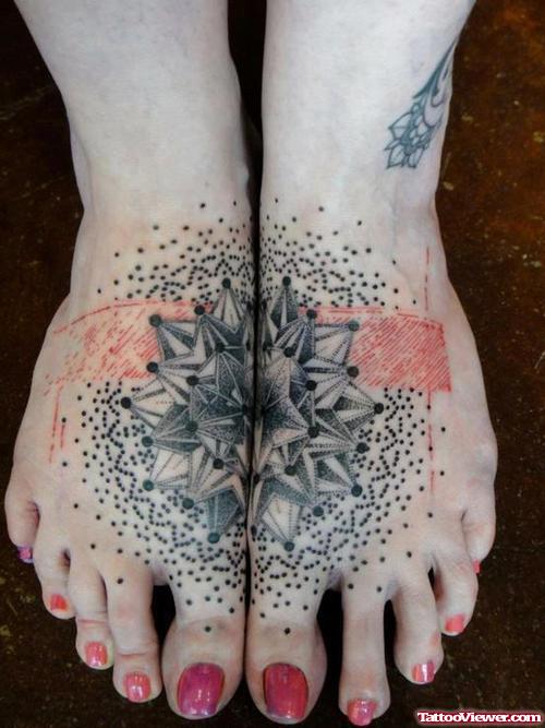 Grey Ink Geometric Dotwork Foot Tattoo
