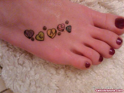 Colored Tiny Hearts Foot Tattoo