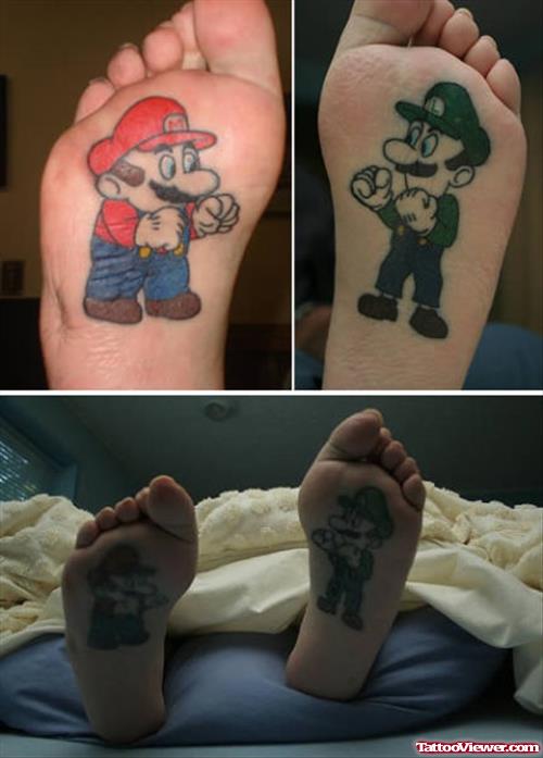 Colored Mario Foot Tattoos