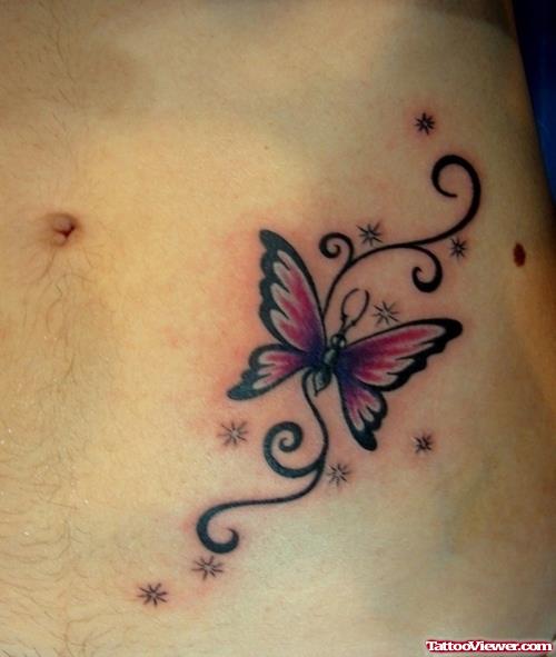Colored Butterfly Foot Tattoo For Girls