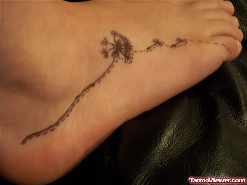 Dandelion Flower Tattoo On Right Foot