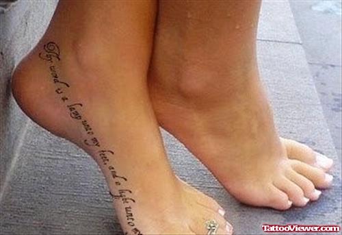 Beautiful Lettering Foot Tattoo For Girls