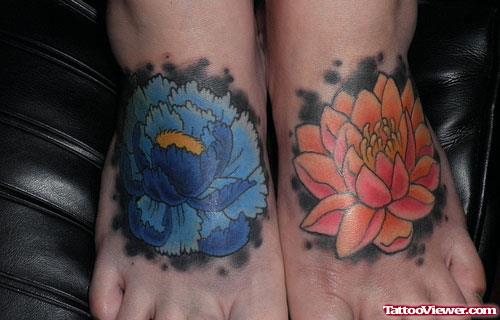 Lotus Flowers Tattoos On Feet