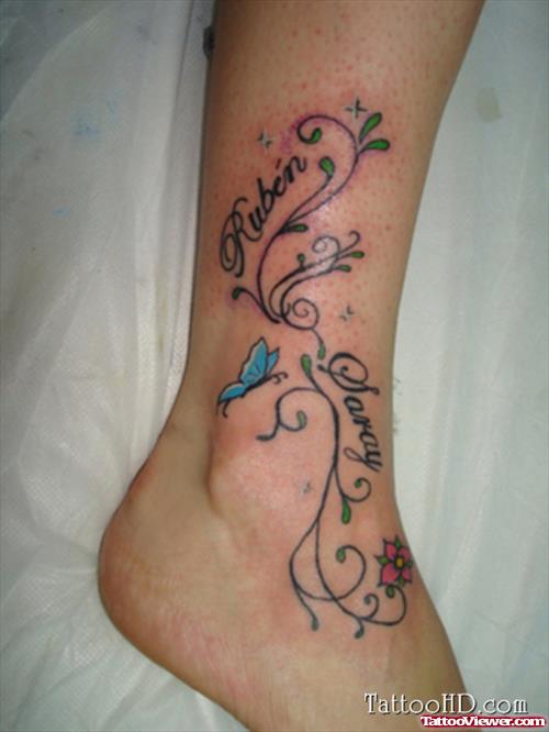 Butterfly And Swirl Foot Tattoo