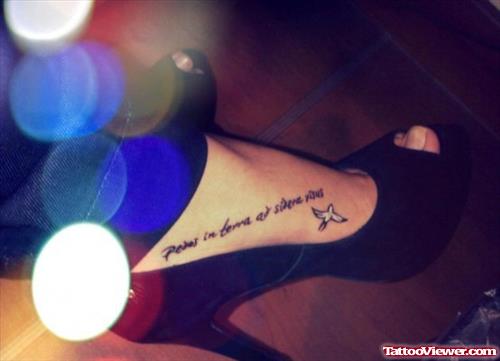 Quote And Flying Bird Foot Tattoo
