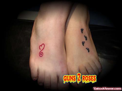 Foot Prints And Red Heart Foot Tattoo