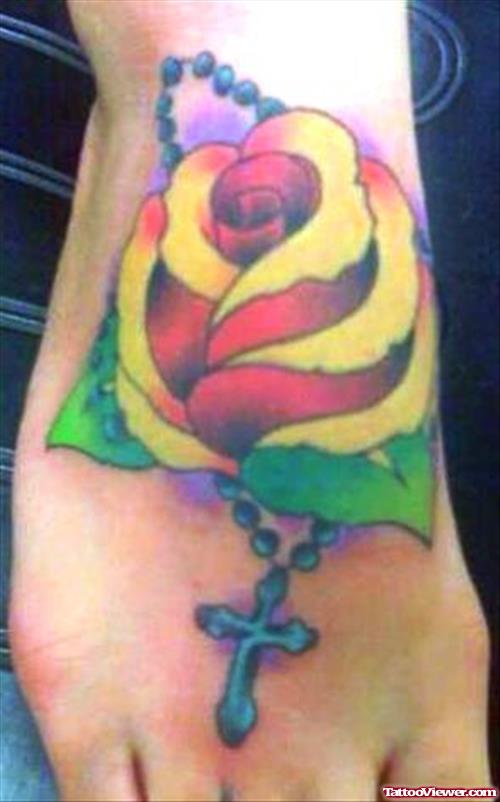 Colored Rose Flower Foot Tattoo