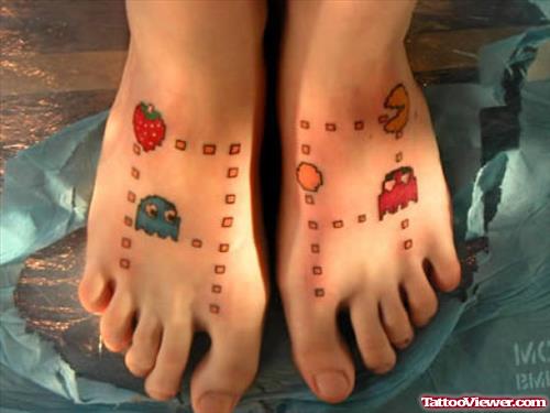 Colored Pacman Foot Tattoos