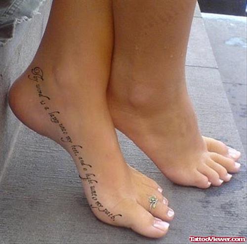 Attractive Lettering Foot Tattoo