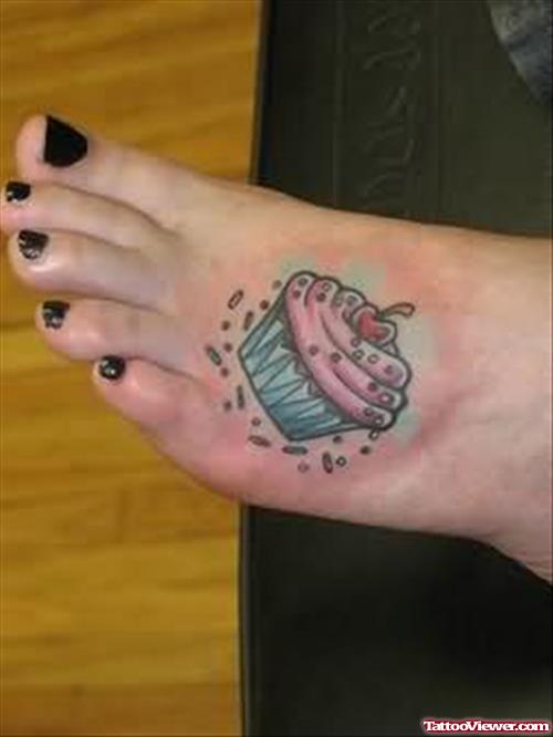 Cherry Cake Tattoo On Foot
