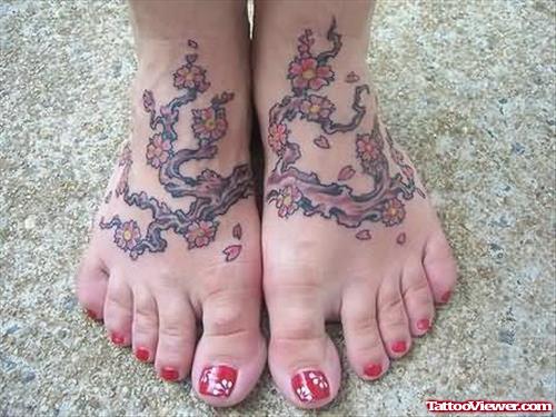 Flowers Vine Tattoo Design On Foot