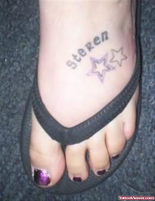 Wording & Star Tattoo On Foot