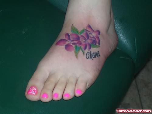 Pink Flowers Tattoo On Foot