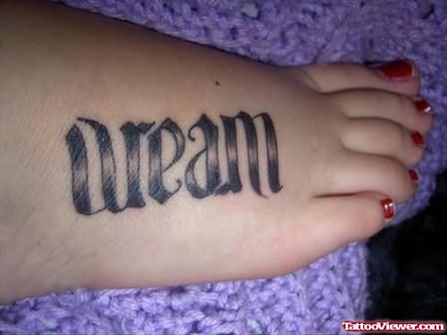 Appealing Ambigram Tattoo On Foot