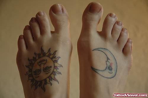 Sun & Moon Tattoo On Feet