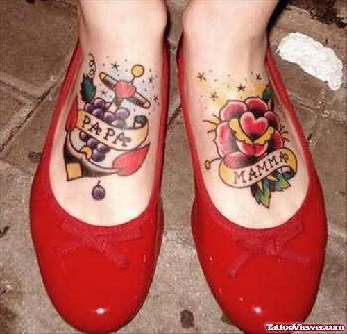 Colourful Flowers Tattoo On Foot