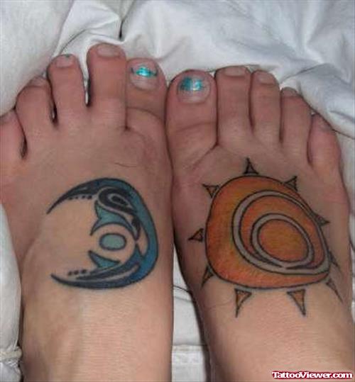 Sun And Moon Tattoo On Feet