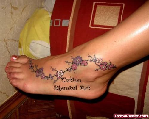 Flower Spring Tattoo On Foot