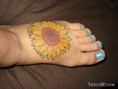 Yellow Flower Foot Tattoo For Girls