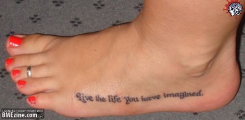 Amazing Lettering Foot Tattoo For Young Girls