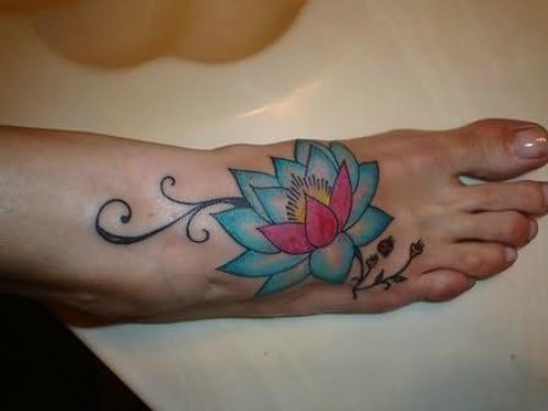 Blue Lotus Tattoo On Foot