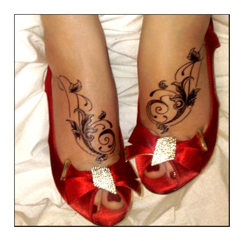 Grey Ink Swirl Foot Tattoos
