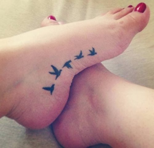 Flying Birds Foot Tattoo For Girls
