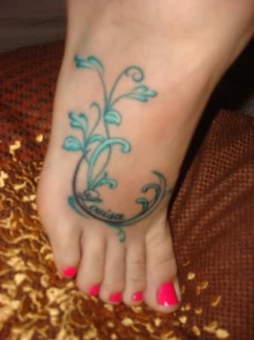 Green Vine Tattoo On Foot