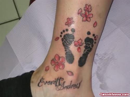 Flowers And Footprints Tattoo