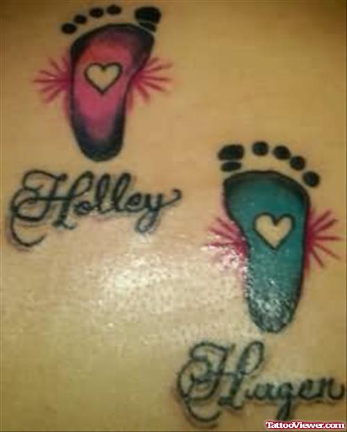 Colourful foot Prints Tattoo
