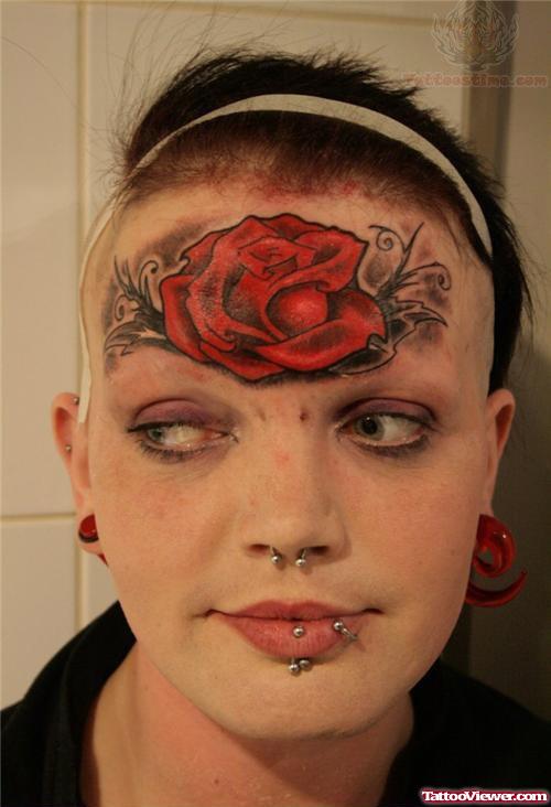 Red Rose Tattoo On Forehead