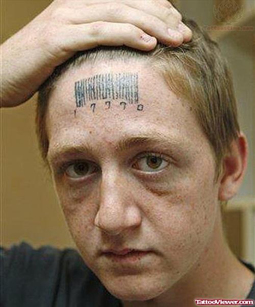 Forehead Tattoo Of Barcodes