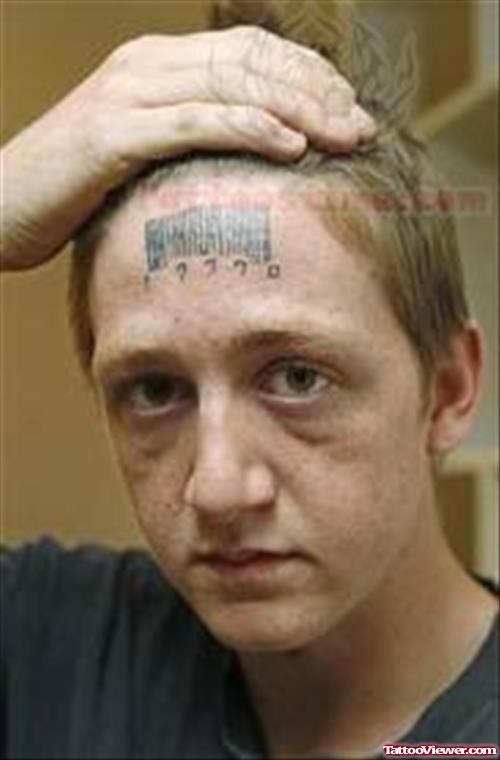 Forehead Barcode Tattoo