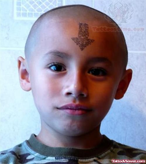 Arrow Symbol Tattoo On Forehead
