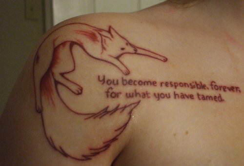 Shoulder Fox Tattoo And Lettering Tattoo