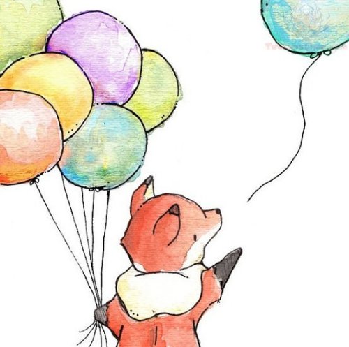 Fox With Balloons Tattoo Design