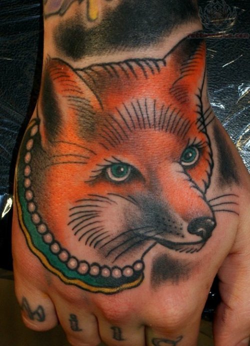 Fox Head Tattoo On Back Hand