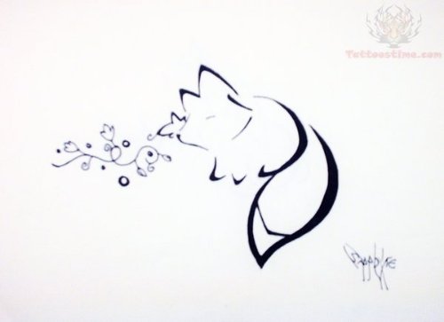 Cute Butterfly And Fox Tattoo Design