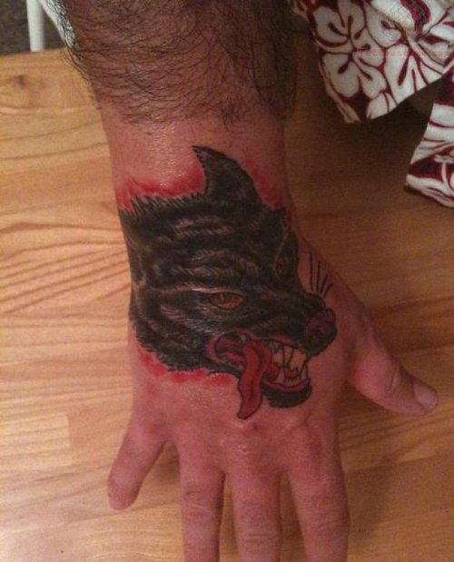 Black Fox Head Tattoo On Hand
