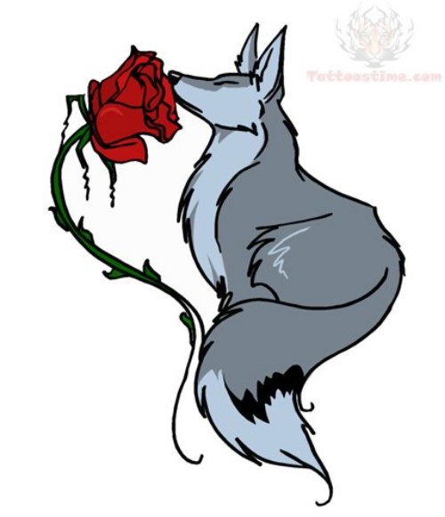 Red Rose And Fox Tattoo Design