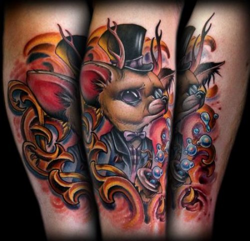 Color Ink Fox Tattoo Design On Sleeve