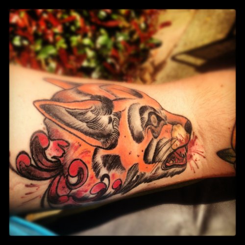 Injured Fox Head Tattoo On Arm