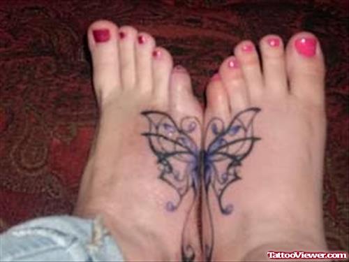 Symmetric Butterfly Foot Tattoo